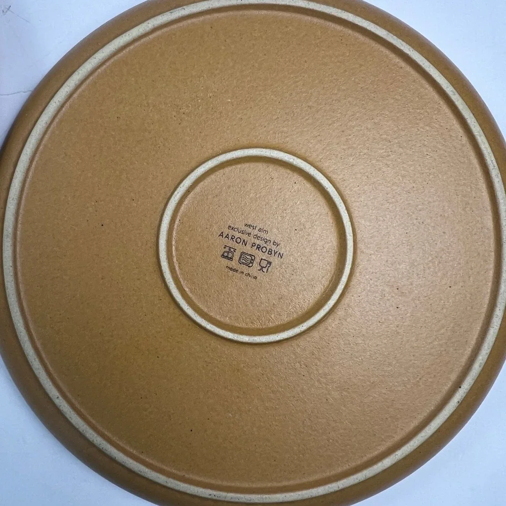 West Elm Aaron Probyn Dinner Plates Set 2 Gray Ochre Stoneware MidCentury Modern
